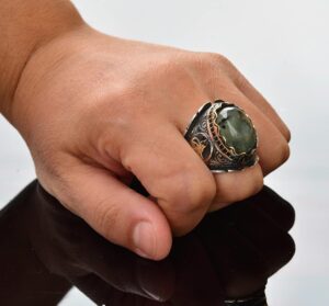 925 Ayar Gümüş Erkek Yüzük, Doğal Prehnit Taşı, El Yapımı Tasarım, Yeşil Taş Yüzük Erkekler İçin - Görsel 7