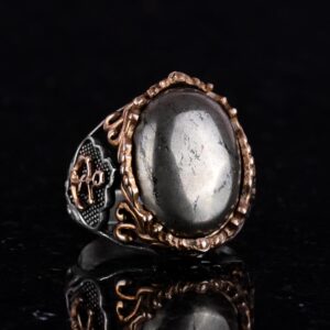 Yelkenli Çapa Pyrite Doğal Taş Yüzük - 925K Katı Sterlin Gümüş Erkek Yüzüğü - Görsel 6