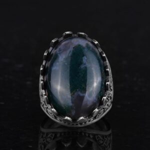 Gerçek Doğal Yosunlu Akik Taş Yüzük - Gül Desenli Yüzük - 925 Ayar Gümüş Yüzük - El Yapımı Büyük Yüzük - Görsel 4