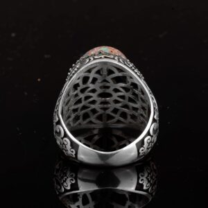 Gerçek Doğal Arizona Turkuaz Taş Yüzük, Minimalist Yüzük, 925 Ayar Gümüş Erkek Yüzük - Görsel 6