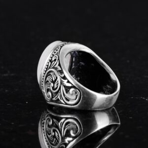 El Yapımı Doğal Aytaşı Taş Yüzük - Gizemli 925 Ayar Sert Gümüş Erkek Yüzüğü - - Görsel 7