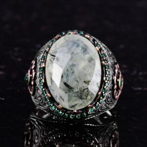 Gerçek Doğal Taş Yüzük - 925 Ayar Gümüş El Yapımı Yüzük (Prehnite) - Görsel 4