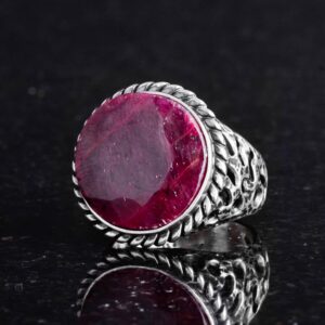 Gerçek Doğal Taş Yüzük - 925 Ayar Katı Gümüş Erkek Yüzüğü ile Yakut - Görsel 4