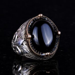 925 Ayar Gümüş Yüzükler Premium Üretilmiş Taşlarla (Cabochon Oniks Üretilmiş) - Görsel 4