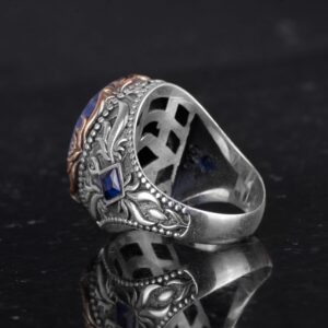 Gerçek Doğal Taş Yüzük - 925 Ayar Gümüş El Yapımı Yüzük (Sodalit) - Görsel 7