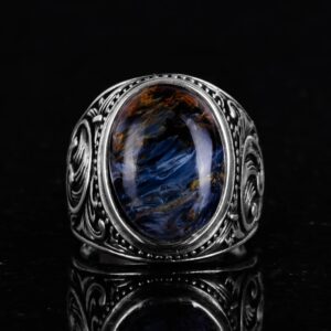 Gerçek Doğal Pietersite Taş Yüzük - 925 Ayar Sert Gümüş Yüzük Erkekler İçin - Görsel 4