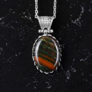 Gerçek Doğal Taş Kolye - 925 Ayar Gümüş Kolye (Yeşil Kan Taşı) - Görsel 4