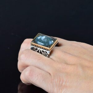 Gerçek Doğal Taş Yüzük, 925 Ayar Gümüş Yüzük (Yosunlu Akik) - Görsel 6