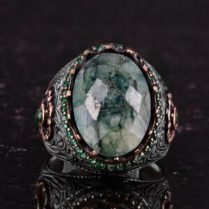 925 Ayar Gümüş El Yapımı Yüzük - Yapay Zümrüt - Görsel 4