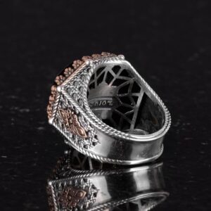 Gerçek Doğal Taş Yüzük - Sekizgen Tasarım - El Yapımı 925 Ayar Gümüş Takı (Obsidyen) - Görsel 7