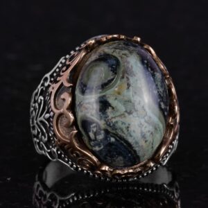 Gerçek Doğal Taş El Yapımı Yüzük - 925 Ayar Gümüş El Yapımı Yüzük - Şık Farklı Yüzük (Yeşil Göz) - Görsel 6