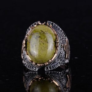 Doğal Unakite Taşlı Yüzük, 925 Ayar Saf Gümüş Erkek Yüzüğü, El Yapımı Tasarım - Görsel 5