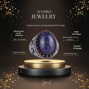 Gerçek Doğal Taş Yüzük - El Yapımı Kartal Yüzüğü - 925 Ayar Gümüş Yüzük (Lapis Lazuli) - Görsel 2