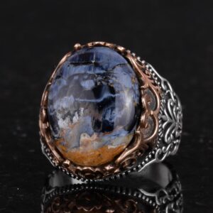 Gerçek Doğal Taş El Yapımı Yüzük - 925 Ayar Gümüş El Yapımı Yüzük - Şık Farklı Yüzük (Pietersite) - Görsel 6