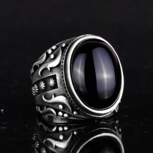 Doğal Oniks Taşlı Yüzük, 925 Ayar Katı Gümüş Erkek Yüzüğü - Görsel 4