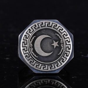 925 Ayar Gümüş Yüzük - Yunan Anahtar Desenli Erkek Yüzüğü - El Yapımı Yüzük - Görsel 4