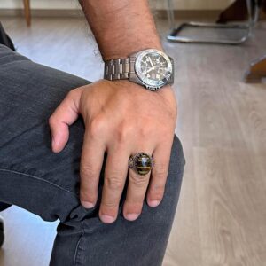 Gerçek Doğal Taş Yüzük - El Yapımı Kartal Yüzük - 925 Ayar Gümüş Yüzük (Kaplan Gözü) - Görsel 3