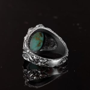 Gerçek Doğal Arizona Turkuaz Taş Yüzük, Erkekler İçin Hediye, 925 Ayar Gümüş Yüzük, Minimalist Yüzük - Görsel 7