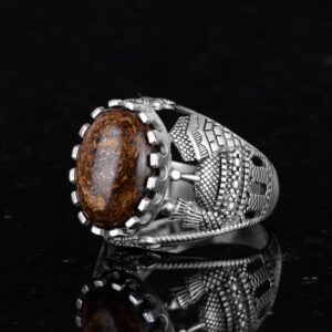 Doğal Bronzit Taş Yüzük, 925 Ayar Katı Gümüş Erkek Yüzüğü - Görsel 4