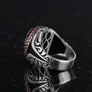 925 Ayar Gümüş Yüzük - Yapay Taş Gümüş Yüzük - El Yapımı Yüzük (Yapılmış mavi güneş) - Görsel 7