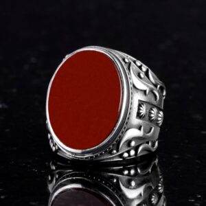 El Yapımı Kırmızı Akik Taş Yüzük - 925 Ayar Gümüş Erkek Takısı - Görsel 4