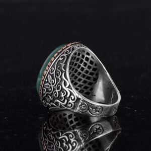 Doğal Aventurin Taşlı Yüzük, Büyük Yüzük, 925 Ayar Gümüş Yüzük, Tasarım Gümüş Erkek Yüzüğü - Görsel 6