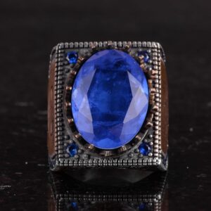 925 Ayar Gümüş İslami Yüzük, Yapay Taş Yüzük, El Yapımı Hat Yazısı Yüzük (Yapay Lacivert Paraiba) - Görsel 4