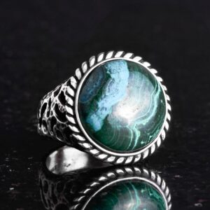 Gerçek Doğal Taş Yüzük - 925 Ayar Katı Gümüş Erkek Yüzüğü ile Krysokolla - Görsel 3