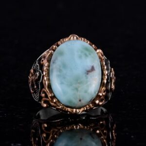 Larimar Taşlı Gümüş Yüzük - Huzur Verici 925 Ayar Katı Gümüş Erkek Yüzüğü - Okyanus Sakinliği Tasarımı - Görsel 4