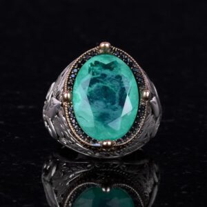 925 Ayar Gümüş Yüzükler Premium Üretilmiş Taşlarla (Açık Yeşil Paraiba Üretilmiş Taş) - Görsel 2