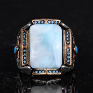 Gerçek Doğal Taş Yüzük - El Yapımı Yüzük - 925 Ayar Gümüş Yüzük (Larimar) - Görsel 4