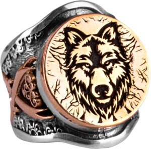 Kurt Başı Yüzük, Kılıç Detaylı Gümüş Yüzük, 925 Ayar Gümüş Erkek Yüzük (Özelleştirilebilir) - Görsel 1