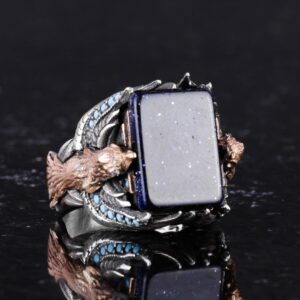 Erkekler için El Yapımı 925 Ayar Gümüş Yüzük, Oluşturulmuş Güneş Taşı ile Şahane Kartal Yüzük - Canlılık, Koruma ve Pozitifliğin Sembolü - Görsel 5