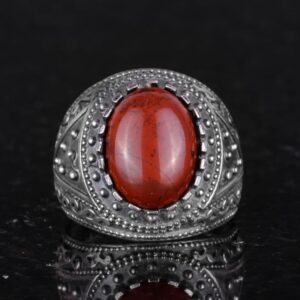 Gerçek Doğal Taş Yüzük, 925 Ayar Katı Gümüş Erkek Yüzüğü (Kırmızı Kan Taşı) - Görsel 4