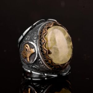 Gerçek Doğal Prehnite Taş Yüzük, 925 Ayar Gümüş Erkek Yüzük, Tugra Yüzük - Görsel 4