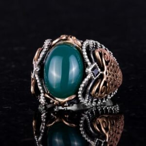 El Yapımı Doğal Jade Taş Yüzük - Huzurlu 925K Katı Gümüş Erkek Yüzüğü - Uyum ve Refah Tasarımı - Görsel 3