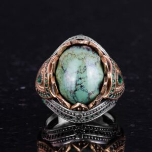 Doğal Arizona Turkuaz Taş Yüzük, Sultan Yüzük, Sterlin Gümüş Yüzük - Görsel 4