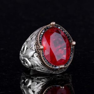 925 Ayar Gümüş Yüzükler Premium Üretilmiş Taşlarla (Kırmızı Paraiba Üretilmiş Taş) - Görsel 3
