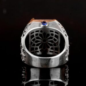 Gerçek Doğal Safir Taşlı Yüzük, 925 Ayar Gümüş Erkek Yüzük - Görsel 7