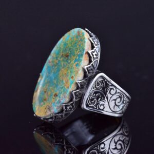 Büyük Turkuaz Taşlı Erkek Yüzük - El Yapımı 925 Ayar Gümüş İfadesi Takı - Görsel 5