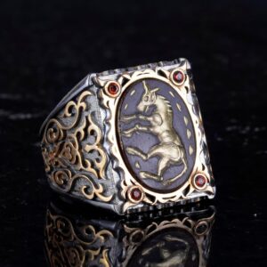 Gerçek Doğal Agat Taşından At Yüzüğü - Oymalı ve Gravürlü Taş 925 Ayar Gümüş Erkek Yüzüğü - Görsel 5