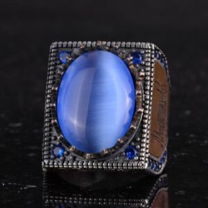 925 Ayar Gümüş İslami Yüzük, Yapay Taş Yüzük, El Yapımı Hat Yazısı Yüzük (Yapay Göztaşı) - Görsel 6