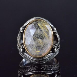 Gerçek Doğal Taş Erkek Yüzüğü, Kılıç Yüzüğü, 925 Ayar Gümüş Erkek Yüzüğü (Rutilatlı Kuvars) - Görsel 5