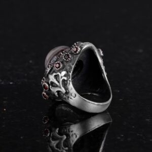 Gerçek Doğal Yemen Akik ve Granat Taşlı Yüzük - Sultan Yüzüğü - 925 Ayar Gümüş Yüzük - Görsel 6