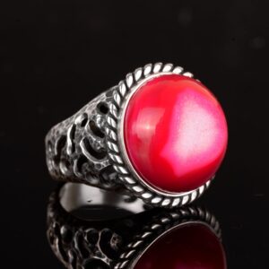 Erkekler için 925 Ayar Gümüş Yüzük, Doğal Druzy Kuvars: Mavi, Yeşil, Kırmızı Varyasyonlar (Kırmızı) - Görsel 4