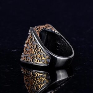 Gerçek Doğal Akik Taş Yüzük - 925 Ayar Gümüş Erkek Yüzük - Kabile Figürü - Görsel 6