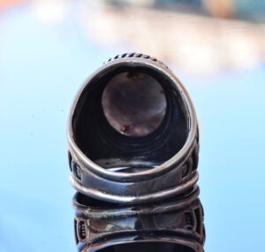 El Yapımı Doğal Safir Taşlı Yüzük, Fleur-de-Lis Tasarımlı Sterlin Gümüş Erkek Yüzüğü - Bilgelik ve Asalet Sembolü - Görsel 8