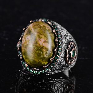 Gerçek Doğal Taş Yüzük - 925 Ayar Gümüş El Yapımı Yüzük (Unakit) - Görsel 6