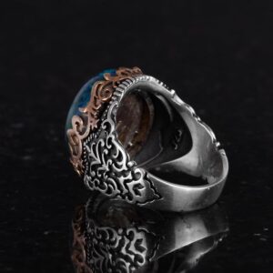 Gerçek Doğal Taş El Yapımı Yüzük - 925 Ayar Gümüş El Yapımı Yüzük - Şık Farklı Yüzük (Azurit) - Görsel 7