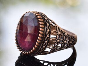 Gerçek Doğal Granat Taşı Yüzük, Sterling Gümüş Erkek Yüzüğü - Görsel 4